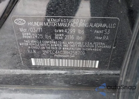 2011 Hyundai Sonata Limited z USA, uszkodzony, nr VIN 5NPEC4AC3BH258709